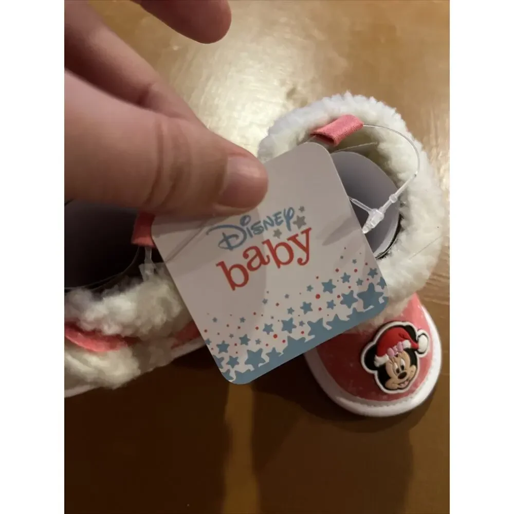 DISNEY Pink MINNIE MOUSE BABY GIRL SHOES LITTLE Plush Booties NIB 0-3 months